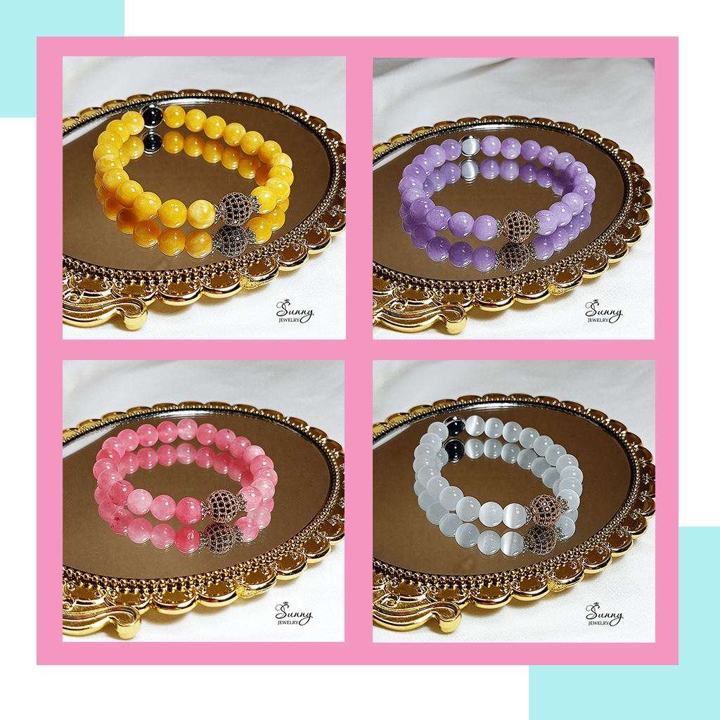 Vòng phong thủy may mắn tự nhiên thời trang đẹp nhiều màu (Hồng Đào Hoa, Xanh Aquamarine,...) hợp mệnh SUNNY JEWELRY
