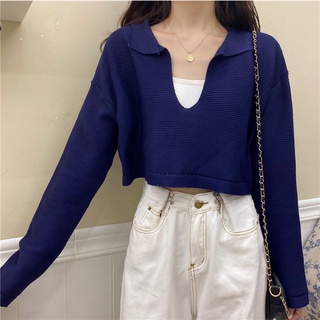 Áo croptop nữ cổ V màu xanh đậm sáng da tôn dáng hàng đẹp giá rẽ bán chạy