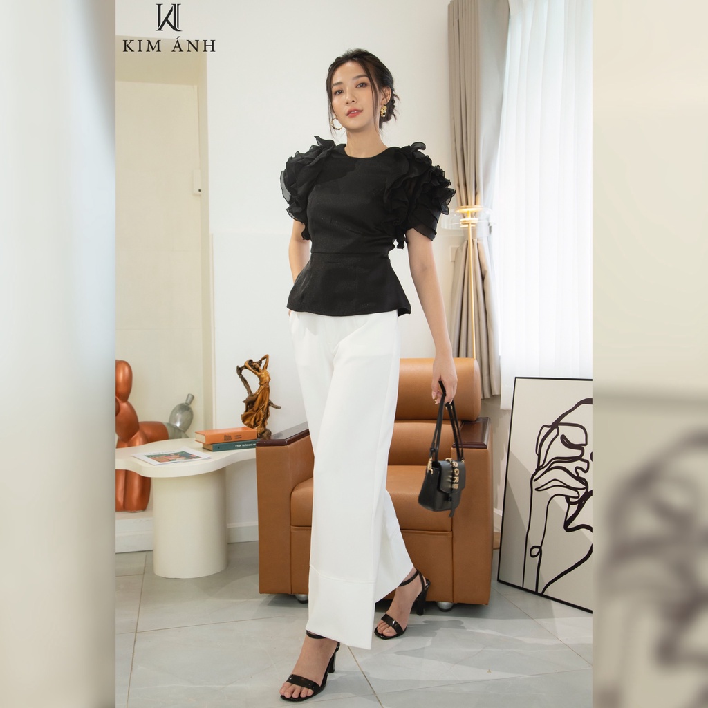 Áo Kiểu Nữ Công Sở Cổ Tròn Kim Ánh Tay Bồng Bo Eo Thanh Lịch, Trẻ trung, Nhiều Màu< Nhiều Kích Thước AKSX30003