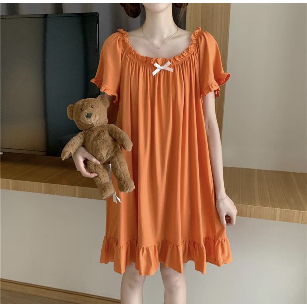 Váy ngủ đính nơ tay nhún ngọt ngào nhiều màu sắc 🧡🎀