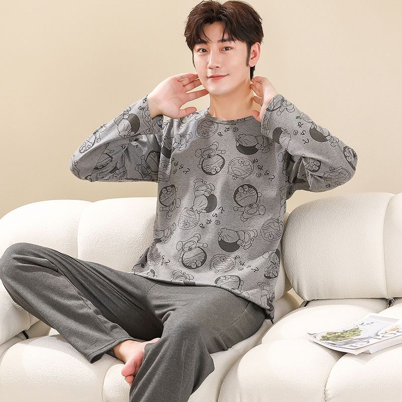 Bộ Đồ Ngủ Tay Dài Chất Liệu Cotton In Họa Tiết Hoạt Hình Cho Nam