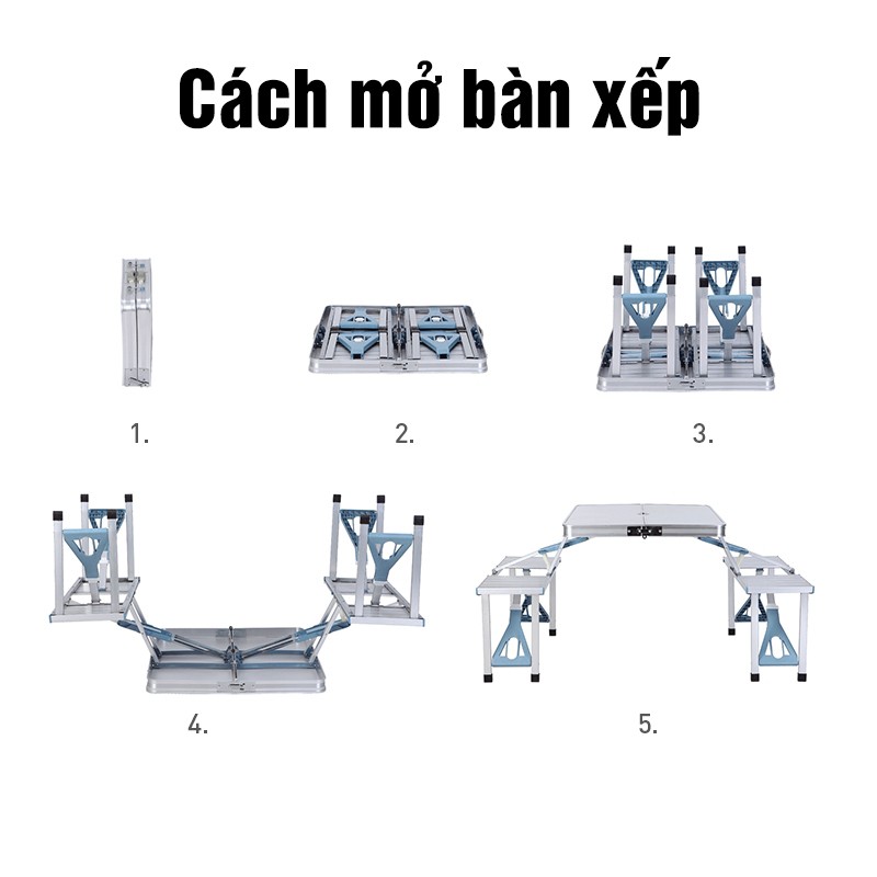 Bộ Bàn Ghế Xếp Gọn Du Lịch Bàn Xếp Liền 4 Ghế Khung Nhôm Siêu Nhẹ Phù Hợp Cắm Trại Dã Ngoại