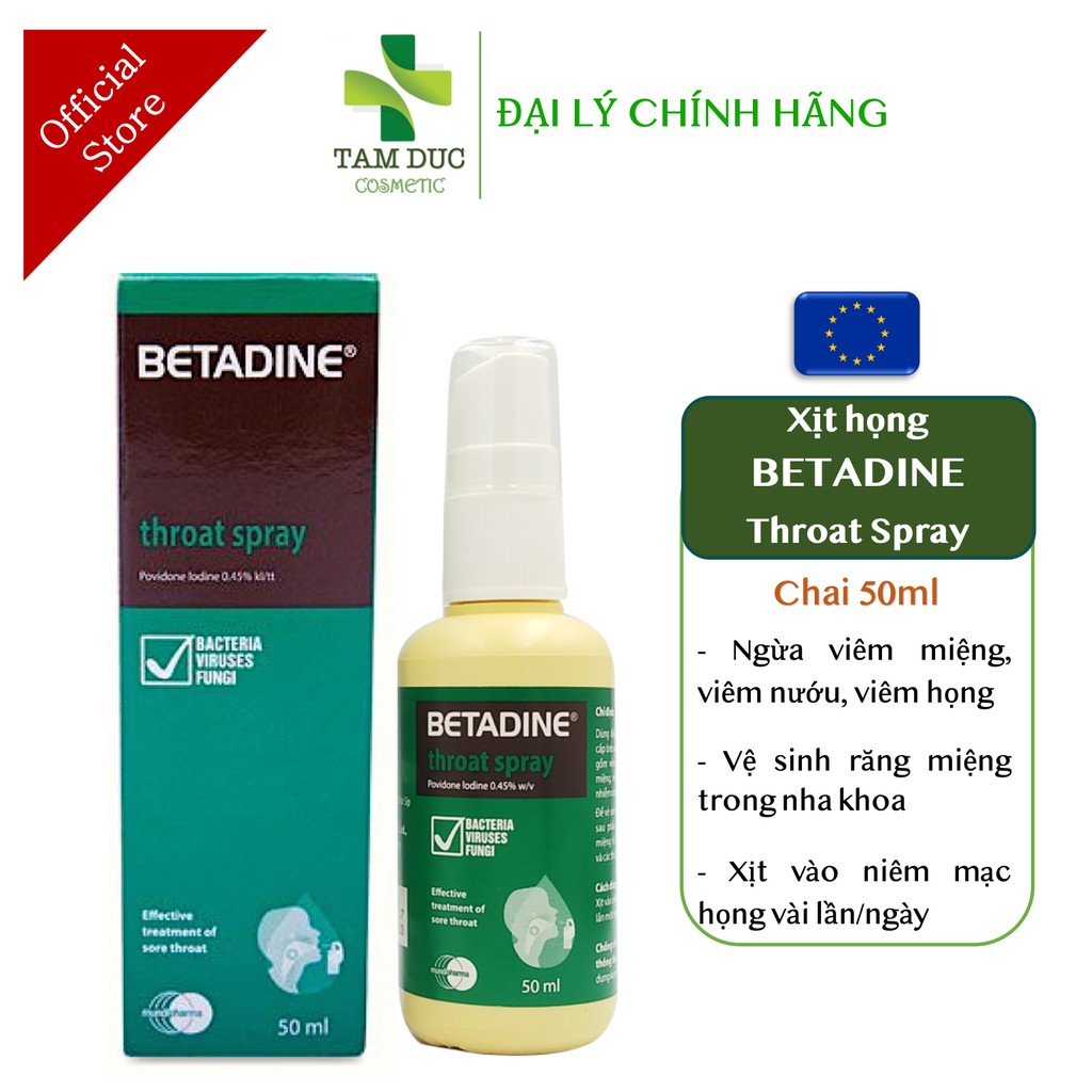 BETADINE Throat Spray 50ml - Dung dịch xịt họng [povidin, povidine, betadin]