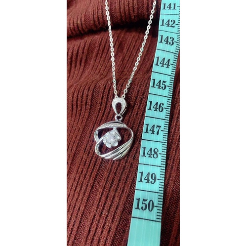 Mặt dây chuyền tim ngang ôm hoa nạm đá cz bạc thật NGỌC MẬU xả giá gốc