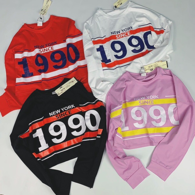 [Có Video] Áo Croptop Tay Dài 1990 Chất Cotton 100% Siêu Đẹp