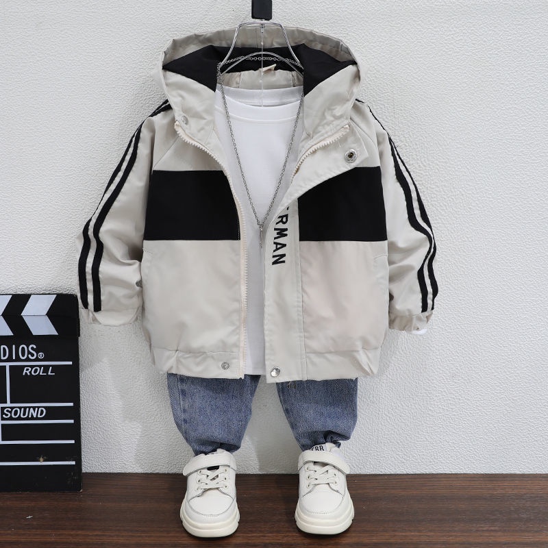 Áo Khoác Có Mũ Trùm Phối Màu Tương Phản Thời Trang Hàn Quốc Cho Bé Trai