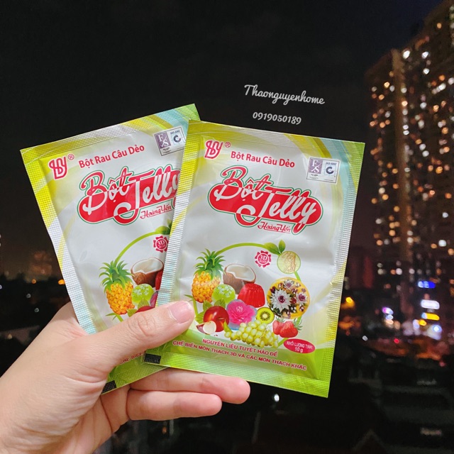 Bột rau câu thạch dẻo Jelly Hoàng Yến 10g (làm thạch 3D)