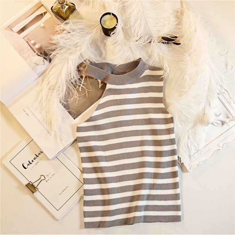 #4186  Áo dệt kim không tay họa tiết kẻ sọc thời trang cho nữ | BigBuy360 - bigbuy360.vn