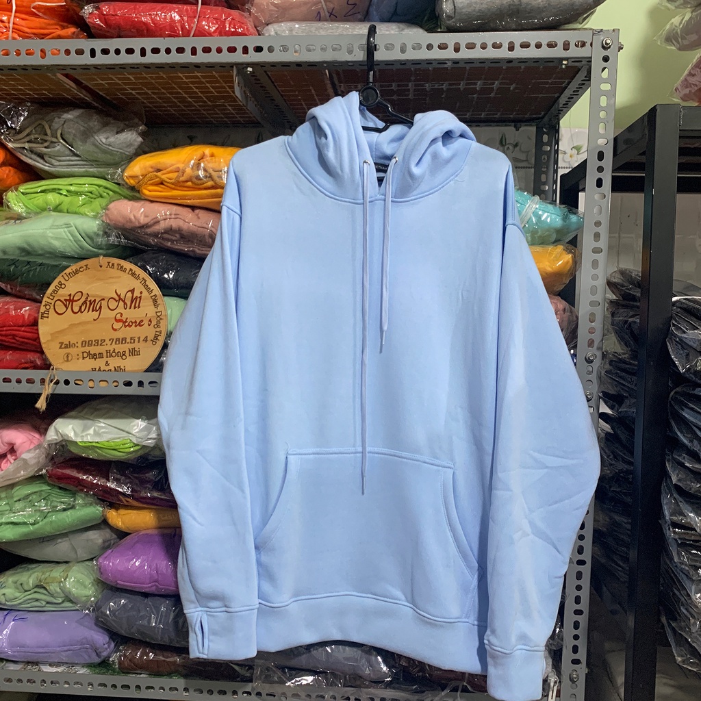 Áo Khoác Hoodie Trơn Ulzzang Unisex Màu Xanh Nhạt Chất Nỉ Bông Cao Cấp Dáng Rộng Nam Nữ - MM