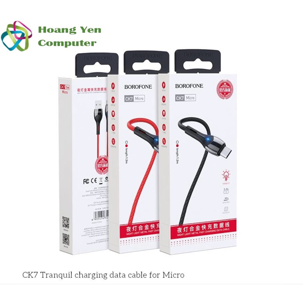 Cáp Sạc MICRO USB Borofone CK7 Dài 1M Dây Dù Cho Android - BH 12 Tháng 1 đổi 1 (MÀU SẮC NGẪU NHIÊN) - Hoàng Yến Computer