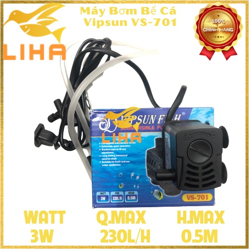 Máy Bơm Bể Cá Vipsun VS-701 (3W-230L/H-0.5M) - Máy Lọc Nước Cho Hồ Cá Cảnh Mini