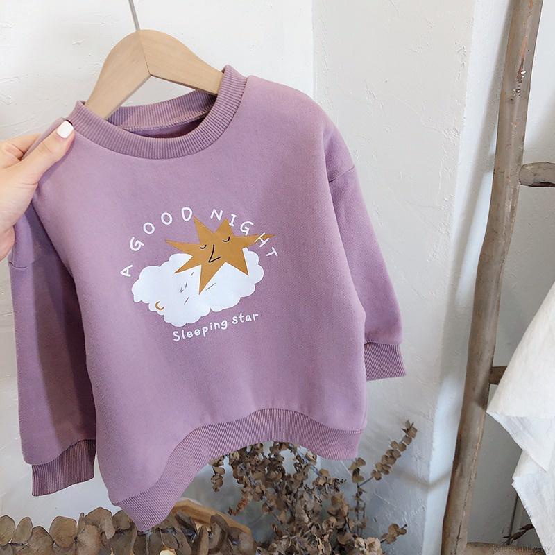 Áo nỉ dài tay cổ tròn in hình hoạt hình phong cách Hàn Quốc cho bé