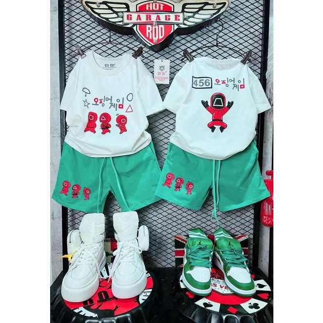 Bộ bé trai họa tiết Squid game chất cotton size 8-35kg cho bé