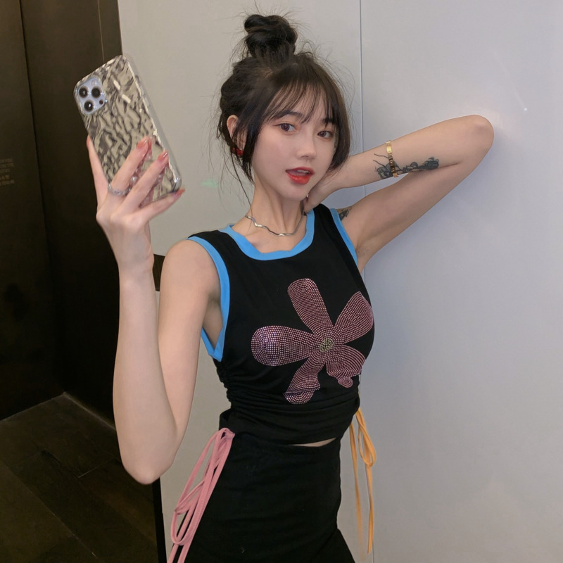 Áo Hai Dây Đính Hoa Phong Cách Harajuku Xinh Xắn Cho Nữ