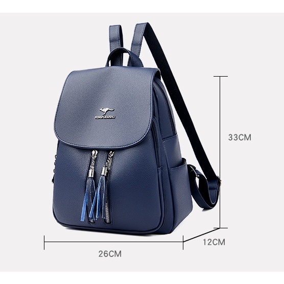 Balo CHUWANGLIN từ da cỡ lớn phối tua rua thời trang dành cho nữ