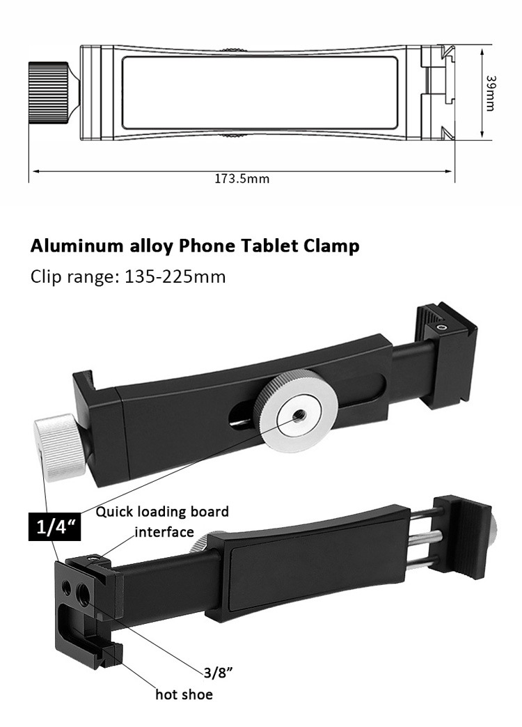 Lắp ráp Phụ kiện Giá đỡ máy tính bảng 12,9 13 inch Đầu 135-225mm Núm vặn Điều chỉnh Chân kim loại Giá đỡ chụp ảnh tự sướng Giá đỡ điện thoại di động