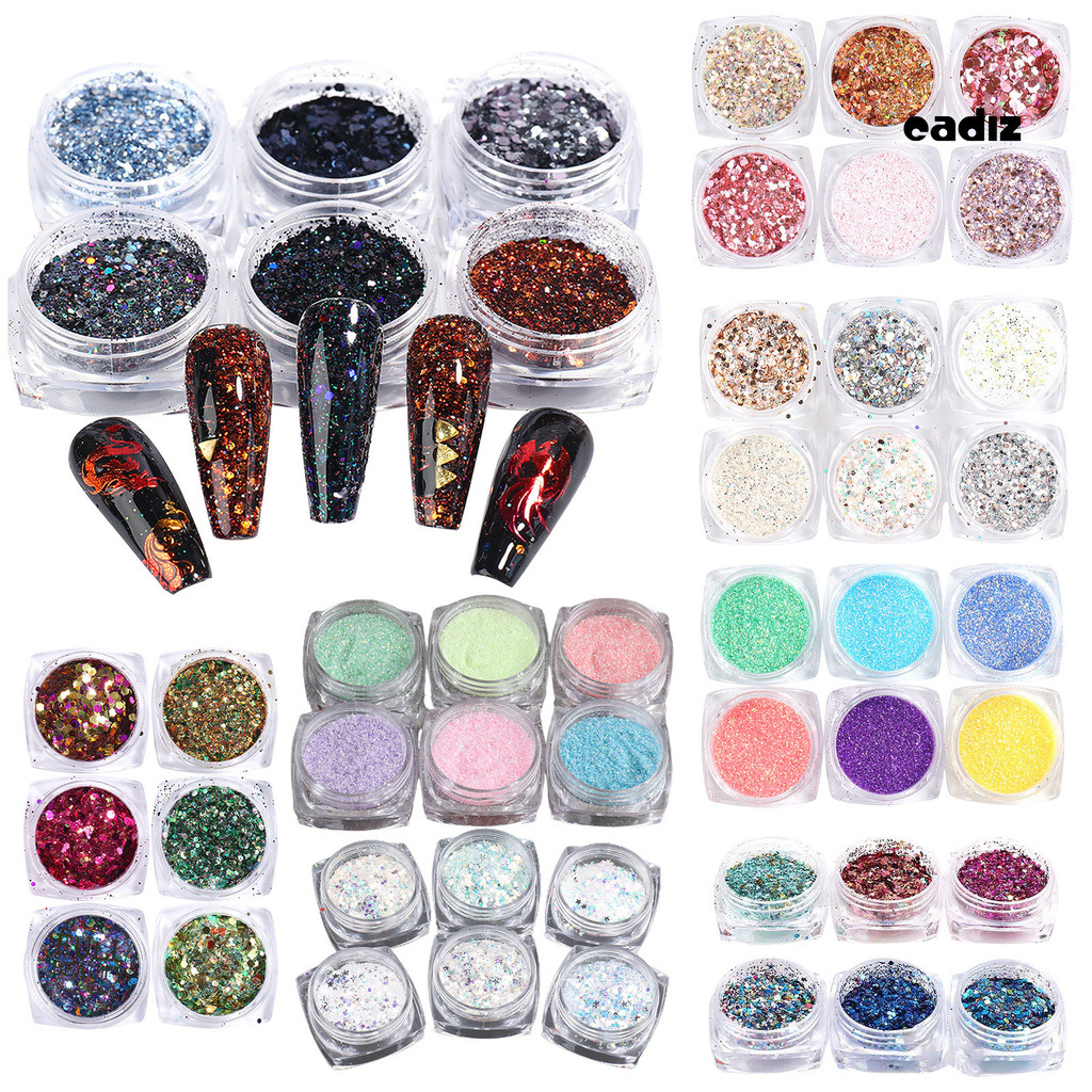 Bộ 6 Hộp Kim Sa Lấp Lánh Trang Trí Móng Tay Tiện Dụng