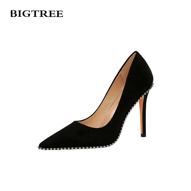 BIGTREE Giày Cao Gót 10.5cm Da Lộn Mũi Nhọn Miệng Nông Thời Trang 1829-5