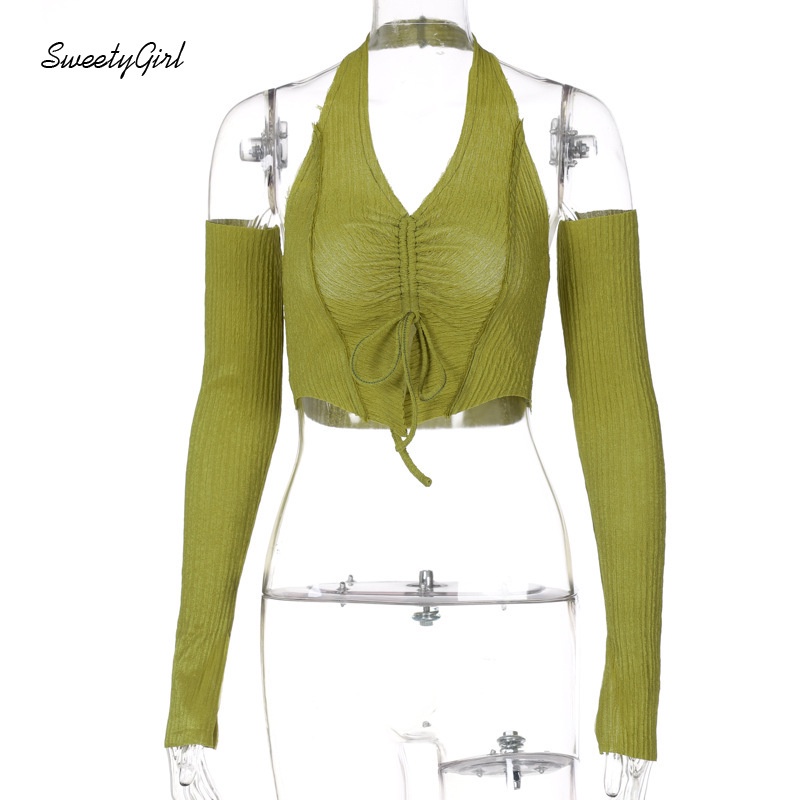 Áo Croptop Sát Nách Cổ Chữ V Màu Sắc Trơn Thiết Kế Quyến Rũ Cho Nữ