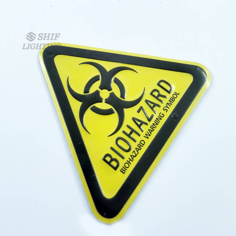 Huy hiệu đề can dán thay thế bằng nhôm thiết kế biểu tượng cảnh báo BIOHAZARD