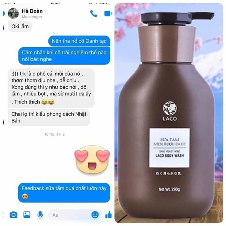 Sữa tắm chiết xuất men rượu sake Laco - Sữa tắm làm sạch da, dưỡng ẩm, mềm mịn, dưỡng trắng da | BigBuy360 - bigbuy360.vn