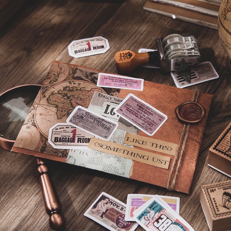 [HD34] Bộ 45 hình dán sticker Tem Dán phong cách Retro trang trí sổ tay DIY
