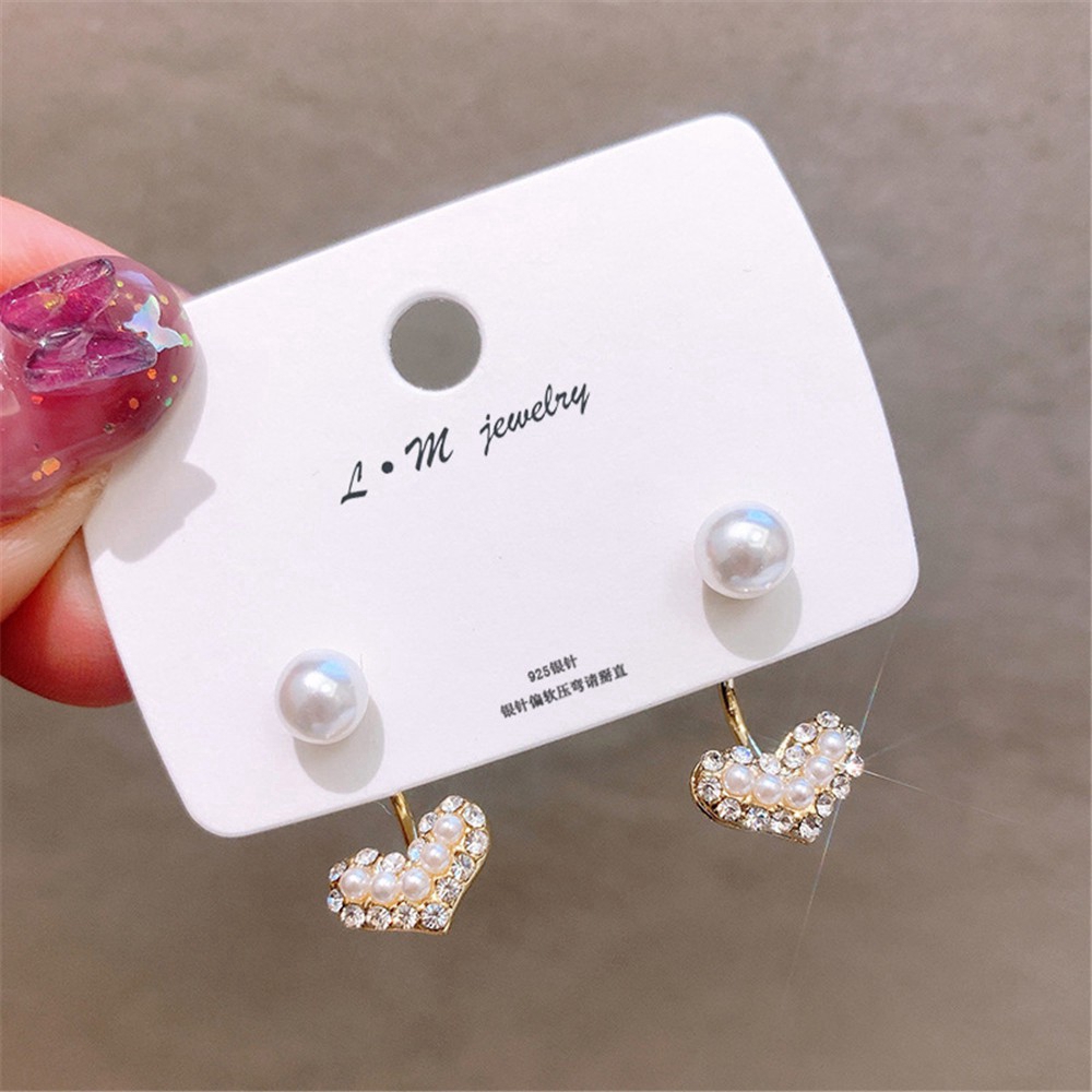 Khuyên tai hình trái tim đính ngọc trai thời trang nữ