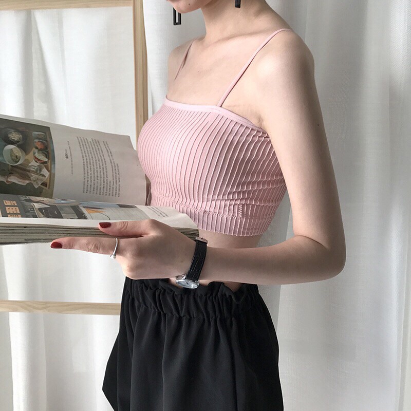 Áo Bra 2 Dây Nữ Croptop Gân Tăm 4 Màu Siêu Xinh