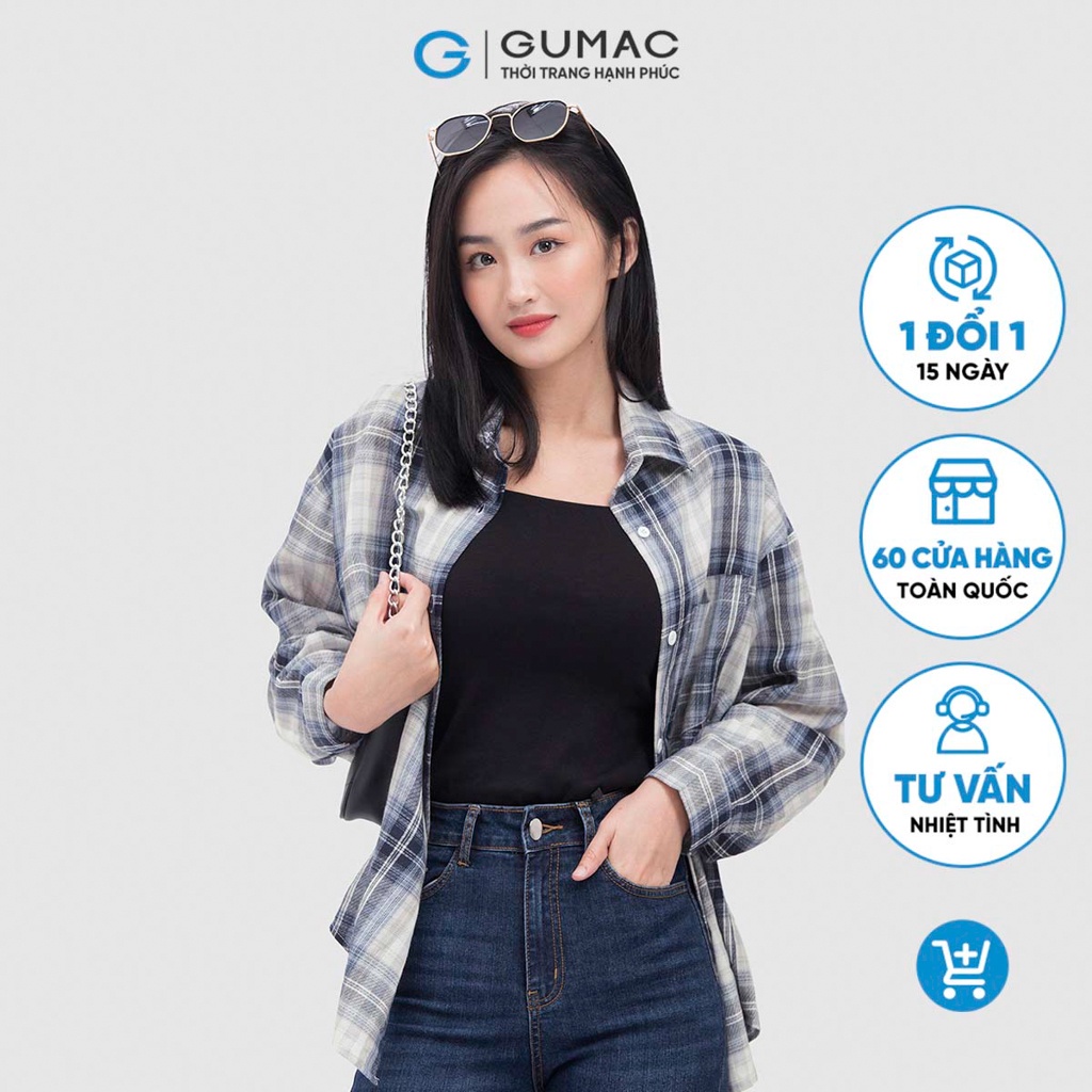 Áo sơ mi nữ form rộng caro thời trang nữ GUMAC AC04059