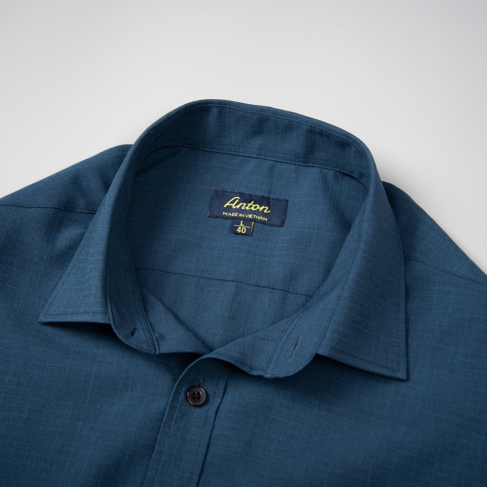 Áo Sơ Mi Nam Công Sở Trung Niên Anton Somianton Dài Tay Xanh Than Họa Tiết Vải Sợi Tre Thoáng Mát- YAT207