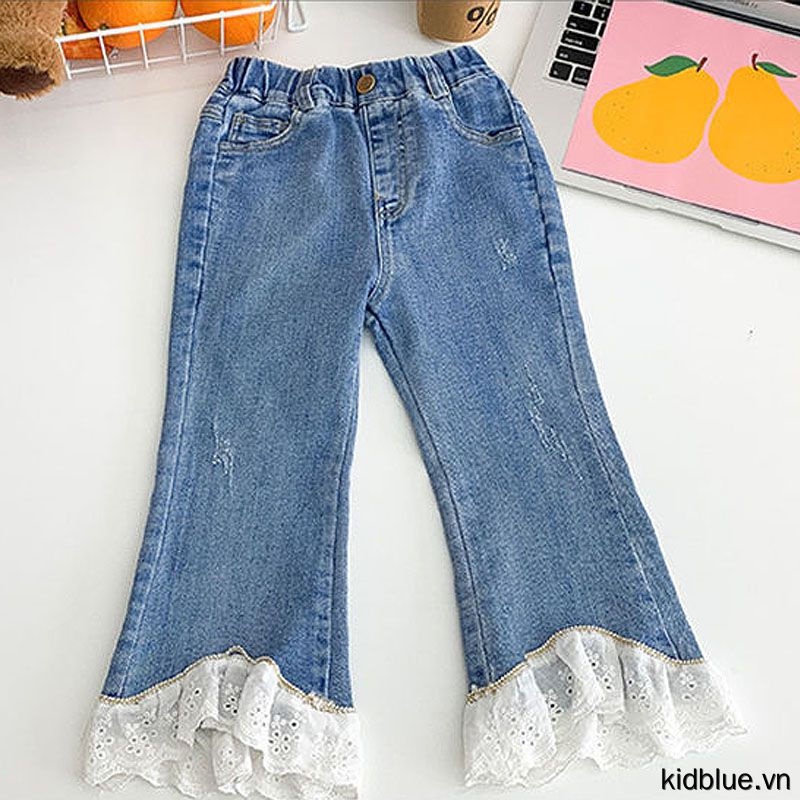 Quần Jeans Viền Ren Thời Trang Cho Bé Gái