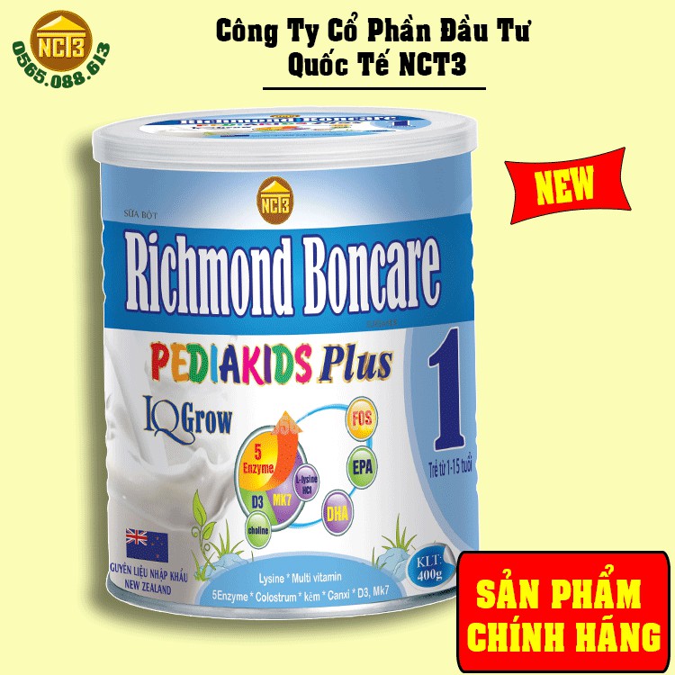 Sữa Bột Cho Trẻ từ 1-15 tuổi Richmond Boncare PEDIAKIDS Plus (400G) ( hàng chính hãng NCT3 )