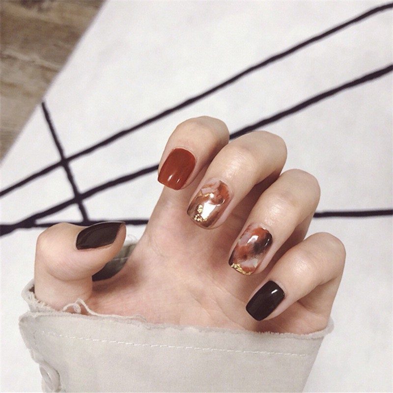 Bộ 24 móng tay giả Nail Nina trang trí Orande coffee mã PD-11【Tặng kèm dụng cụ lắp】