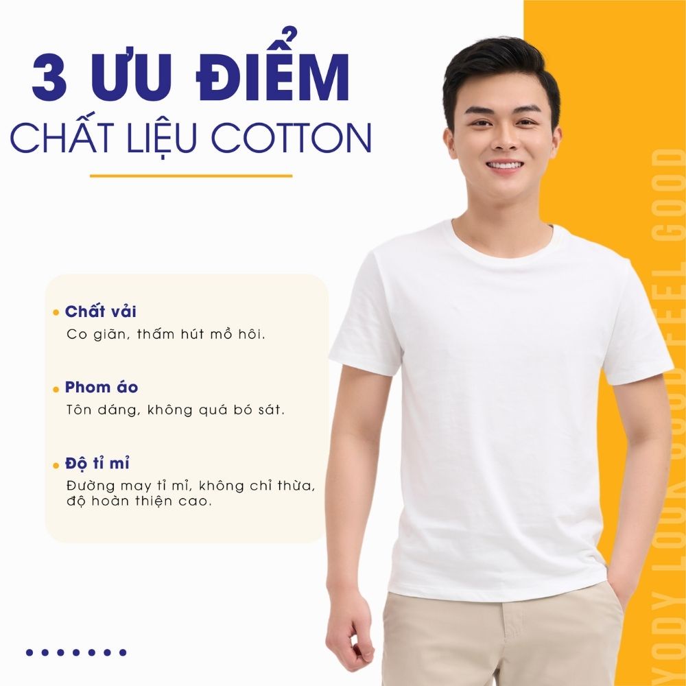 Áo thun nam YODY phông cộc tay, cổ tròn, vải cotton thoáng mát, mềm mịn TSM5289 MTS2