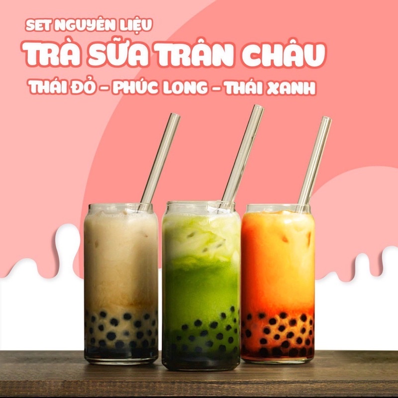 Set pha trà sữa Phúc Long, Thái xanh/đỏ, Đậu biếc, Đường đen - 500g