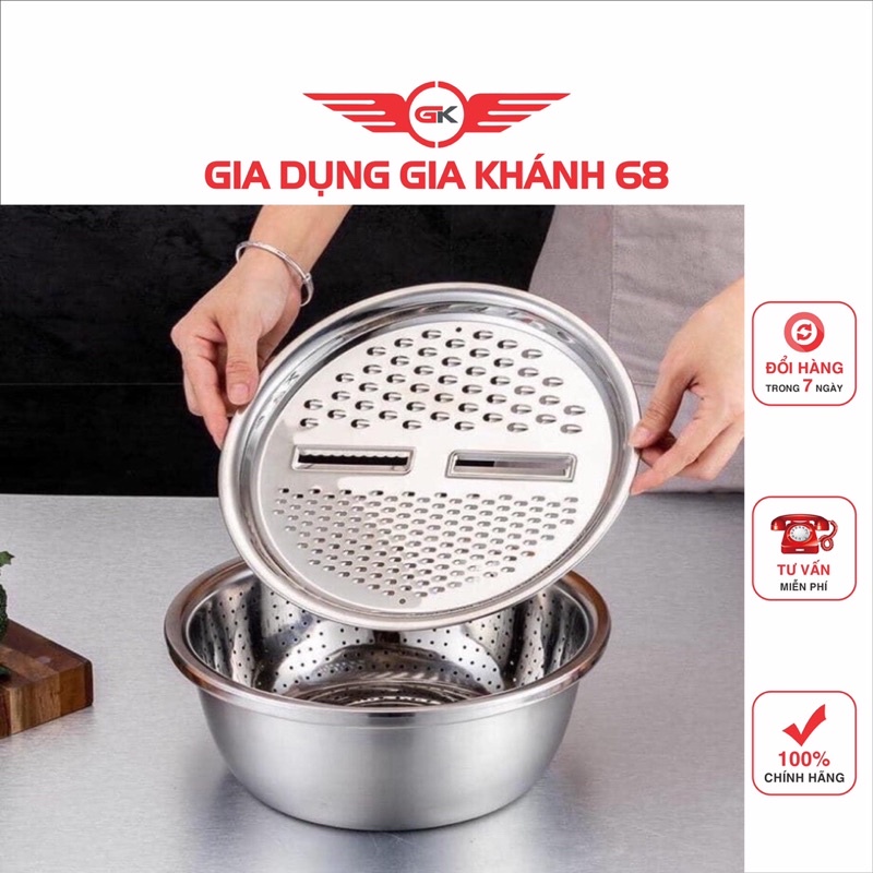 Bộ nạo rau củ 3 món bào Nhật Bản - Rổ nạo rau củ kiêm rổ và chậu inox cao cấp đa năng,tiện lợi