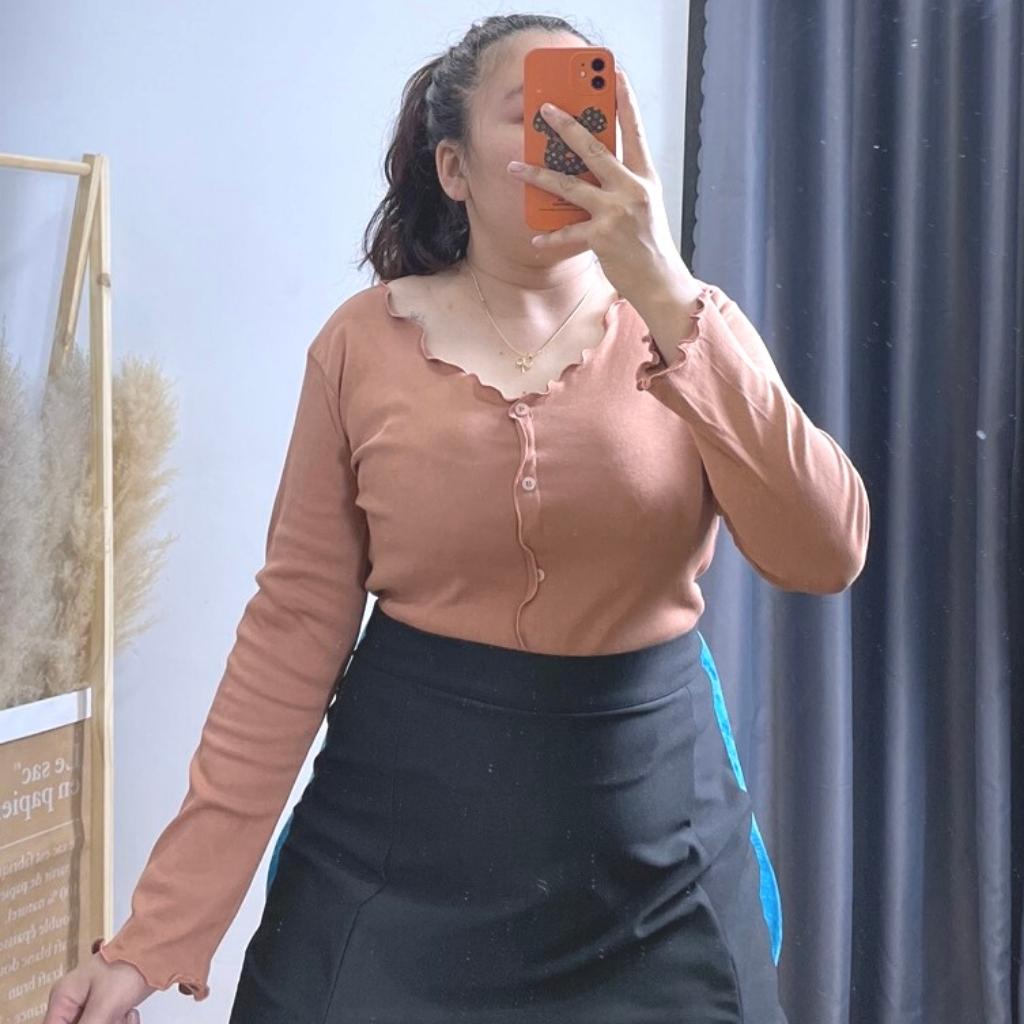 Áo thun nữ tay dài cổ bèo bigsize dễ thương,áo thun dành cho người béo bánh bèo mã A20