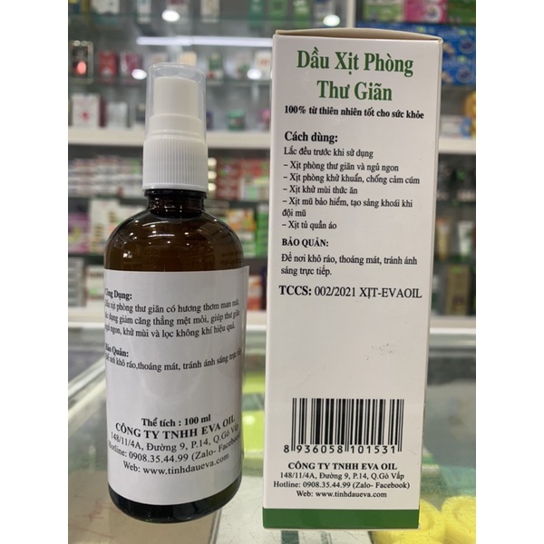 Dầu xịt phòng thư giãn Eva oil - 100ml - Giúp giảm căng thẳng mệt mỏi; giúp thư giãn ngủ ngon; khử mùi và lọc không khí