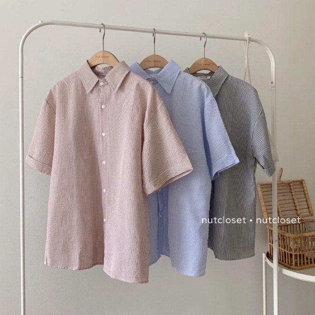 Áo sơ mi xốp kẻ dọc Nutcloset