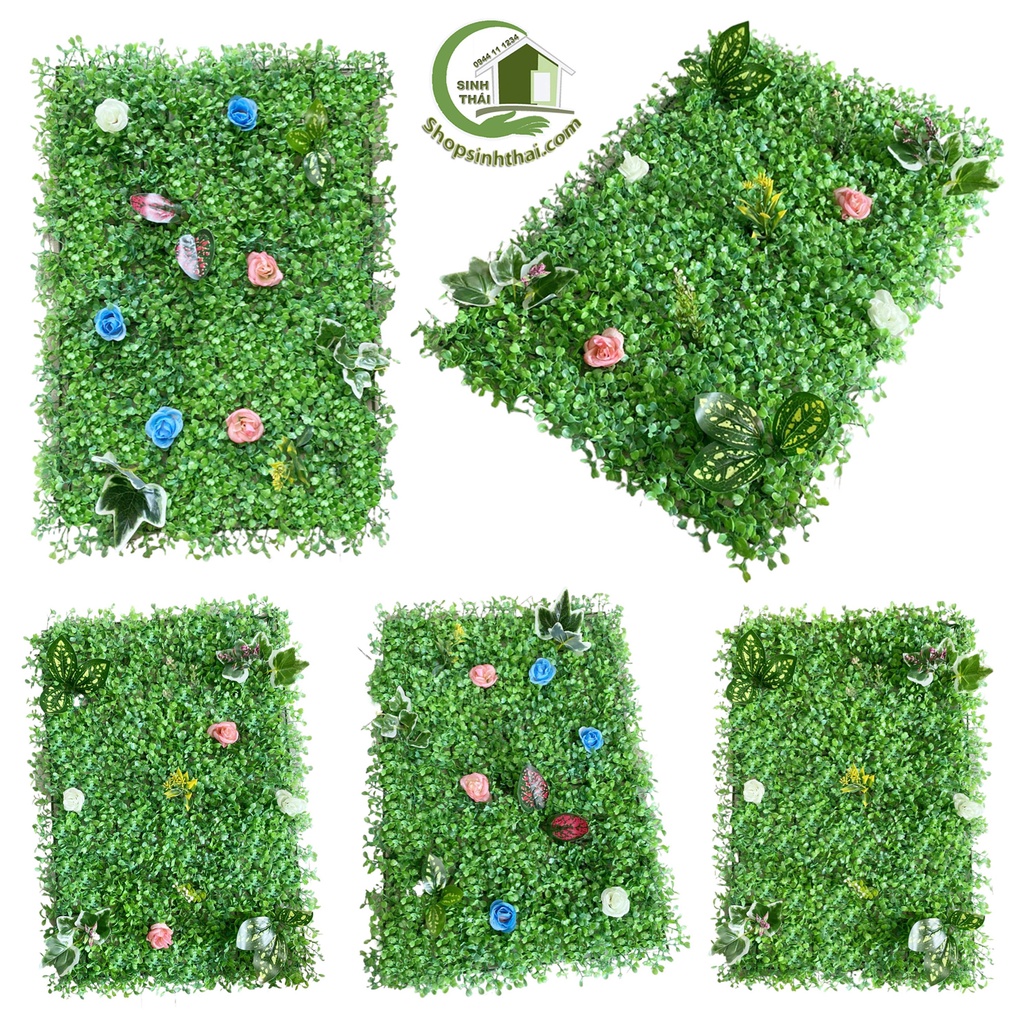 Tấm cỏ nhựa tai chuột, xà lách xoang treo tường gắn hoa và không hoa 40cm x 60cm - chọn loại