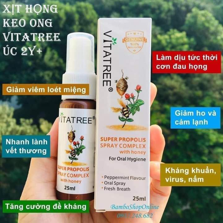 Chai xịt giảm đau họng keo ong vitatree 25ml của Úc