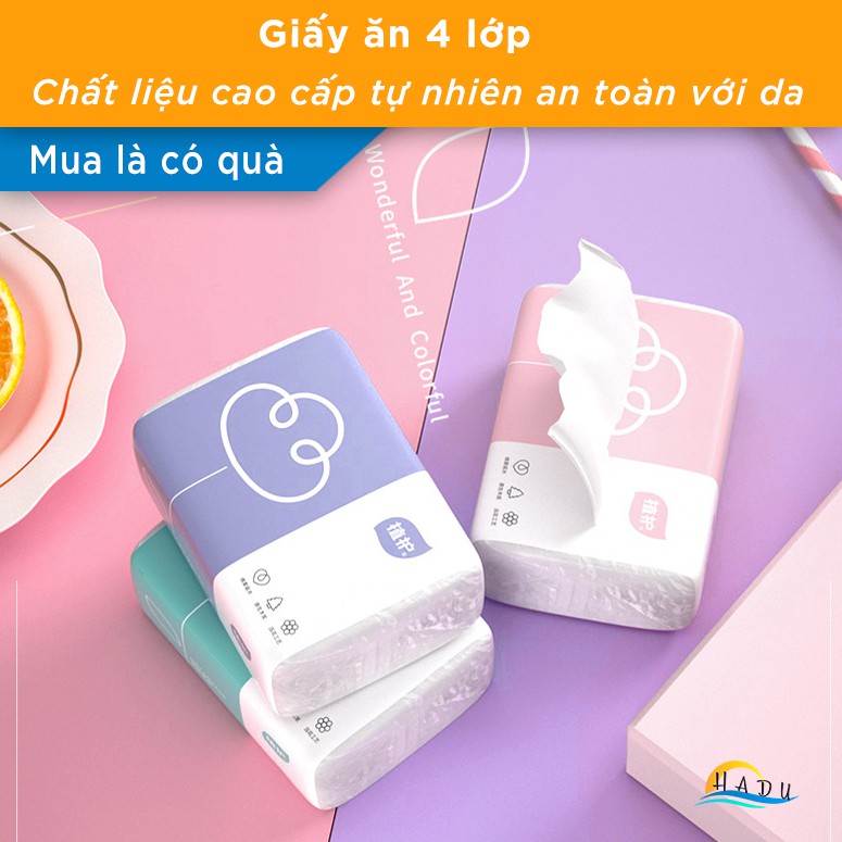 Giấy ăn vuông cao cấp bốn lớp chất liệu gỗ nguyên chất an toàn cho da dập nổi làm sạch hiệu quả Hadu
