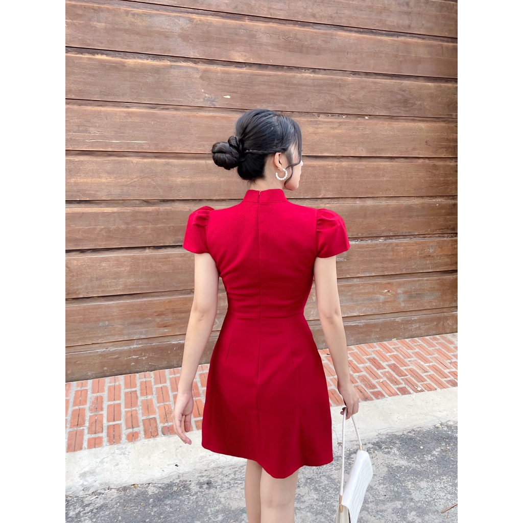 Đầm  dự tiệc phá cách từ áo dài,  đan nơ ruy băng ngang ngực sang trọng DG4268