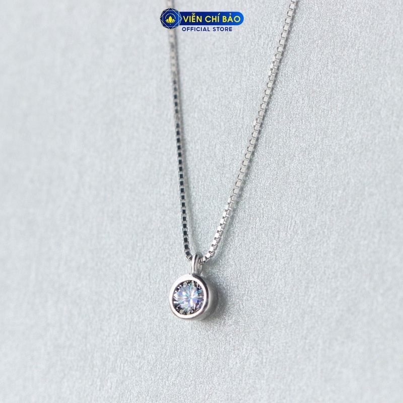 Dây chuyền bạc nữ mặt tròn đính đá trắng nhỏ bạc 925 thời trang phụ kiện trang sức nữ Viễn Chí Bảo D400485x