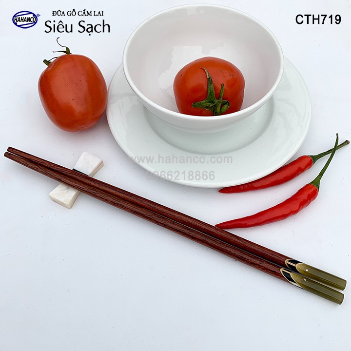 Đũa gỗ Cẩm - đầu cẩn thạch chéo một màu (10 đôi/Hộp) Tặng kèm hộp đẹp làm quà biếu - CTH719 - HAHANCO