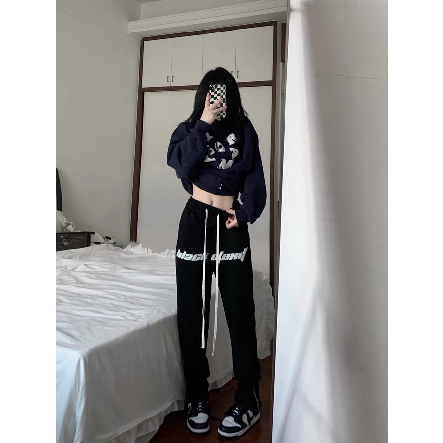 Quần thể thao ZHELIHANGFEI thiết kế xẻ tà thêu chữ phong cách đường phố Mỹ cá tính