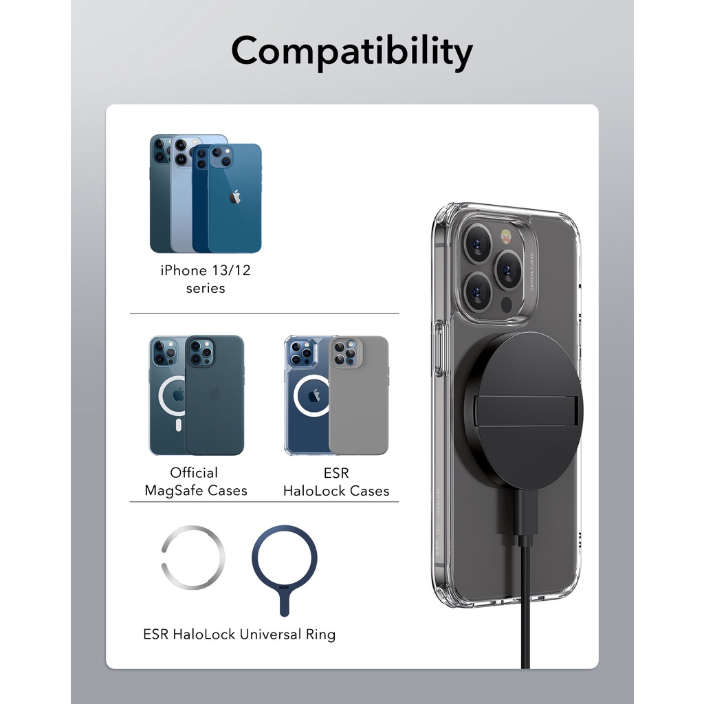 ESR Đế Sạc Không Dây MagSafe-Compafe-Compatable Cho iPhone 13 / 13 Pro / 13 mini / 13 Pro Max / 12 / 12 Pro / 12 mini / 12 Pro Max / Với 5 ft (1.5M)