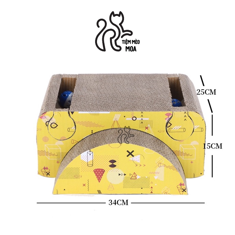 Cào móng cho mèo khối chữ nhật 2 rãnh banh lục lạc - 2in1 - Tiệm Mèo Moa