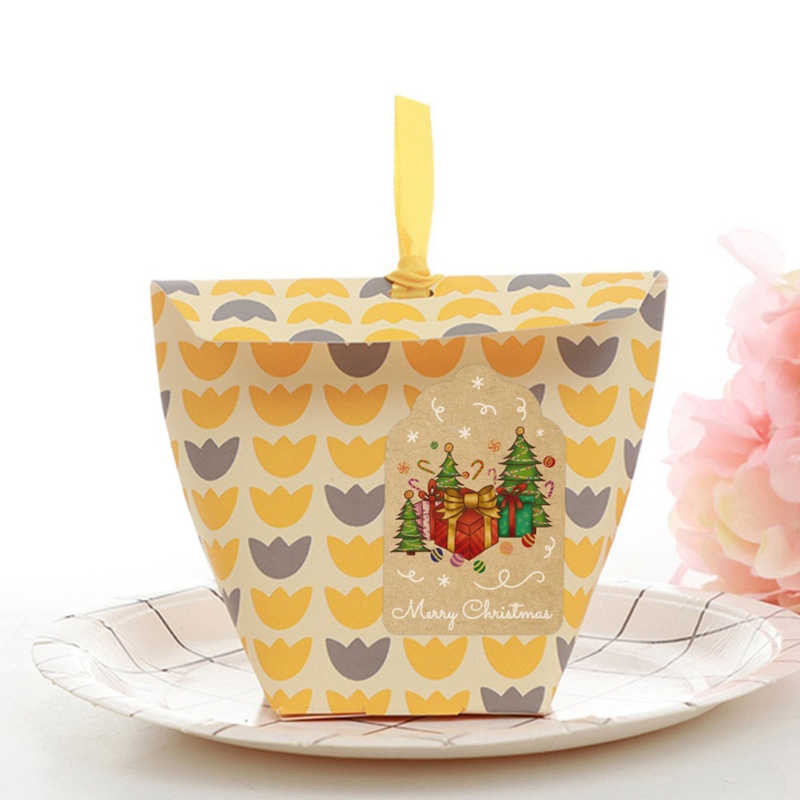 Set 300 nhãn dán trang trí hộp bánh bằng giấy kraft tự nhiên phong cách giáng sinh