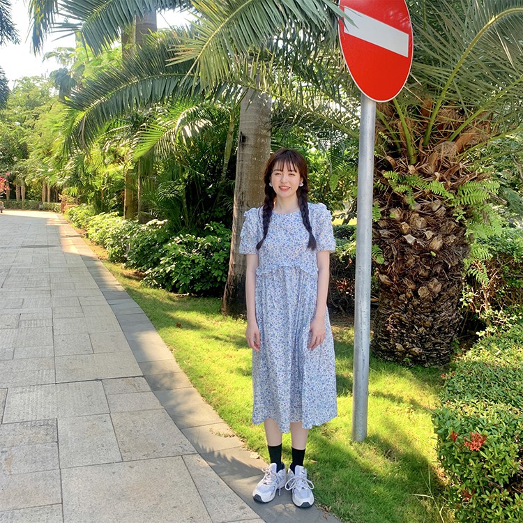 Đầm Maxi Hoa Tay bồng Ngọt ngào Thanh lịch Ngắn tay Mùa Hè Váy Maxi dài Tiểu thư Tay phồng Dễ thương | BigBuy360 - bigbuy360.vn